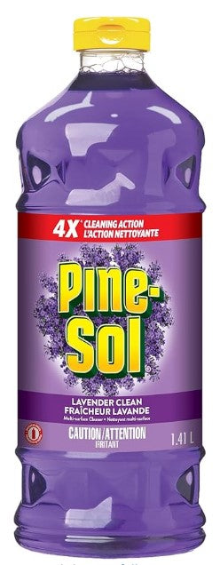 Pine-Sol Lavender Multi-Surface Cleaner, 1.4 L bottle, cleans surfaces and leaves a fresh, long-lasting lavender scent.