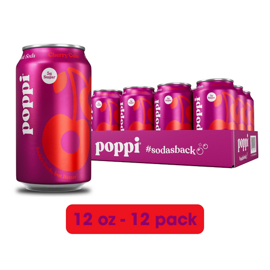 12oz Poppi Cherry Cola Prebiotic Sparkling Low Sugar Soda Drink