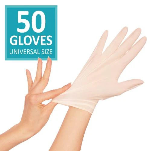 Powder-free vinyl gloves, disposable gloves, one-size gloves, latex-free gloves, hypoallergenic gloves, food-safe gloves, cleaning gloves, medical gloves, durable protective gloves.
