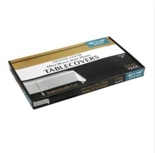 Precut 66"x144" Clear Plastic Table Cover – Disposable, waterproof tablecloth for weddings, parties, and events. Protects surfaces from spills and stains while maintaining a stylish, transparent look.