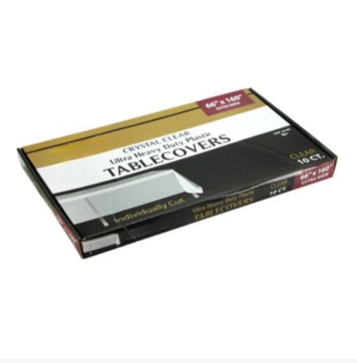 Precut 66"x160" Clear Plastic Table Cover – Extra-long disposable tablecloth for events, weddings, and parties. Waterproof, durable, and easy to clean, offering stylish protection for large tables.