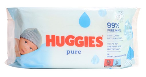 Huggies Baby Wipes Pure, 56 ct pack, fragrance-free gentle wipes for sensitive baby skin.