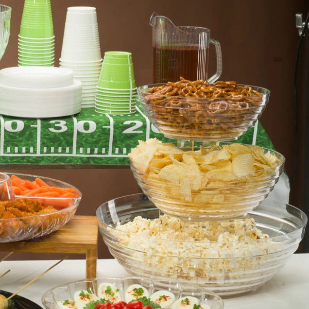 Stylish ringed bowls in 2.5 QT, 5 QT, and 10 QT sizes, featuring a sleek design perfect for serving salads, fruits, snacks, or punch at family meals, events, or celebrations.