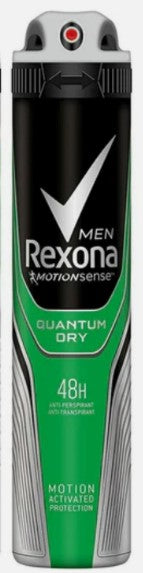 Rexona Men Antiperspirant Deodorant Spray – Quantum Dry, 200 mL for all-day sweat and odor protection with a fresh, masculine scent