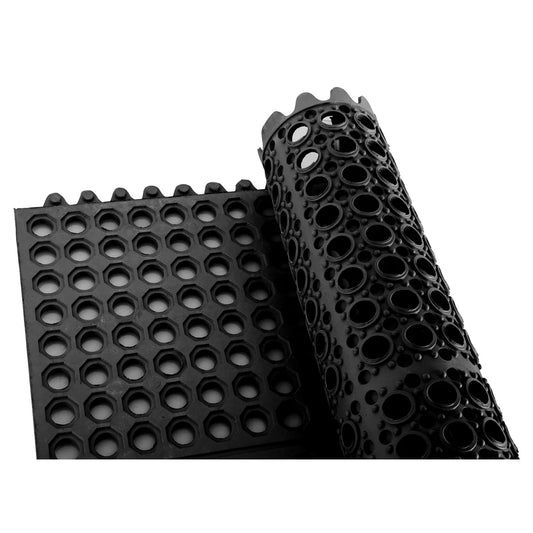 Winco RBMI-33K/33R, 3' x 3', Interlocking, Black/Red Rubber Floor Mat