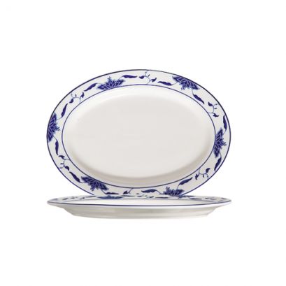 "C.A.C. RSCAC-103-41 Oval Platter R.E. 14-inch durable porcelain serving dish, ideal for restaurants and catering, 12 per case."