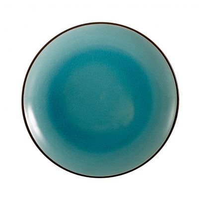 C.A.C. 12" Coupe Plate – Vibrant lake blue glazed porcelain plate, chip-resistant and elegant, perfect for modern dining. Sold 12 per case. SKU: RSCAC-666-21-BLU.