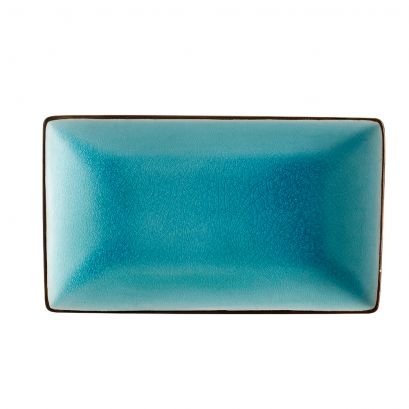 C.A.C. 5" Rectangular Platter – Lake Blue glazed porcelain platter, chip-resistant and vibrant, perfect for serving appetizers or side dishes. Sold 36 per case. SKU: RSCAC-666-33-BLU.