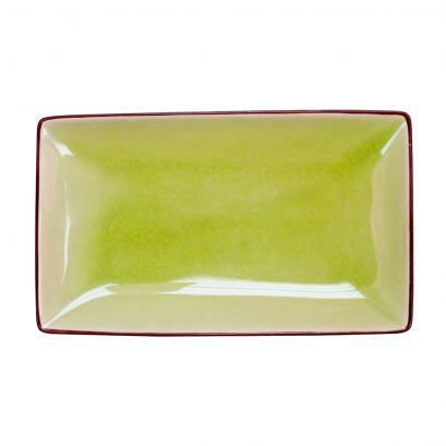 C.A.C. 5" Rectangular Platter – Golden Green glazed porcelain platter, chip-resistant and stylish, perfect for serving appetizers or side dishes. Sold 36 per case. SKU: RSCAC-666-33-G.