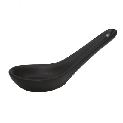 C.A.C. 5 1/2" Soup Spoon – Non-glare black glazed porcelain, chip-resistant and sleek, perfect for soups and stews. Sold 72 per case. SKU: RSCAC-666-40-BLK.