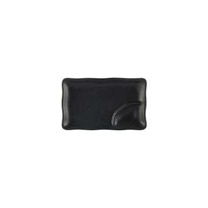 C.A.C. 8" Rectangular Platter with Triangular Compartment – Black glazed porcelain, chip-resistant, perfect for modern food presentation. Sold 24 per case. SKU: RSCAC-666-77-BLK.
