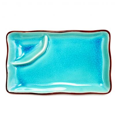 C.A.C. 8" Rectangular Platter with Triangular Compartment – Lake Blue glazed porcelain, chip-resistant and stylish. Sold 24 per case. SKU: RSCAC-666-77-BLU.
