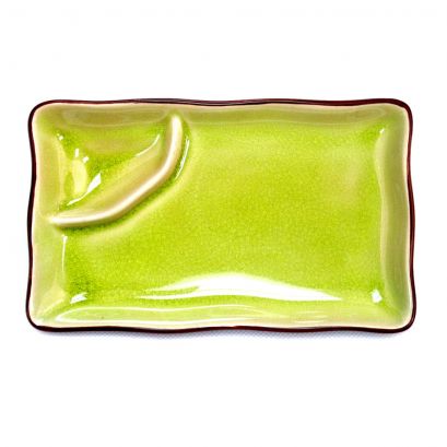C.A.C. 8" Rectangular Platter with Triangular Compartment – Golden Green glazed porcelain, chip-resistant and elegant. Sold 24 per case. SKU: RSCAC-666-77-G.