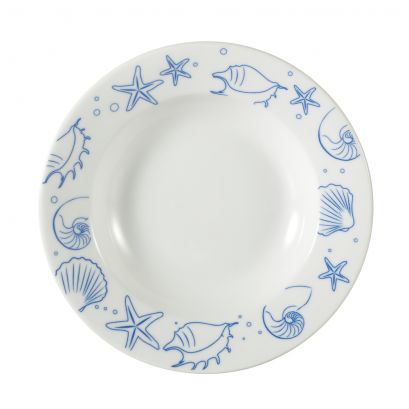 C.A.C. 9" Seashell Rim Soup Plate in Porcelain White – Elegant and durable porcelain plate, perfect for soups and seafood dishes. 24/Case. SKU: RSCAC-ATC-3.
