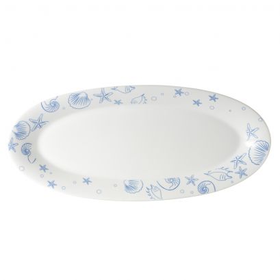 C.A.C. 23" Seashell Fishia Platter in Porcelain White – Elegant and durable seafood platter for restaurants and catering. 4/Case. SKU: RSCAC-ATC-99.
