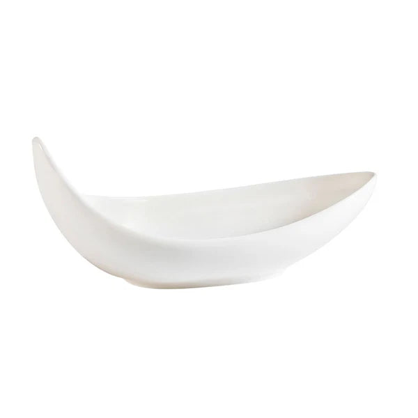 C.A.C. Boat Dish 9" – Elegant porcelain boat-shaped dish ideal for serving appetizers, sides, or specialty dishes. 24 per case. SKU: RSCAC-BD-9.