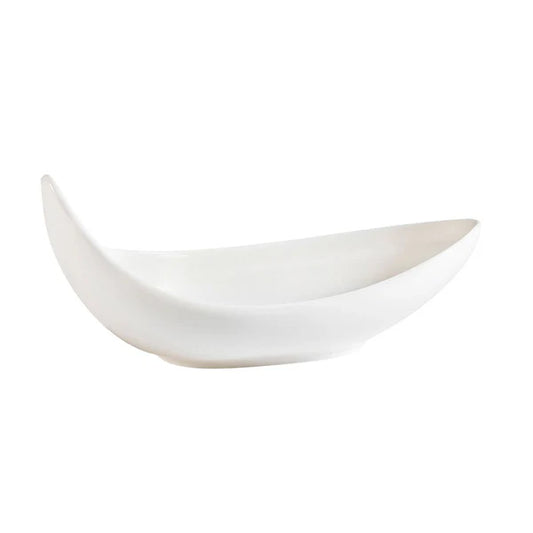 C.A.C. Boat Dish 9" – Elegant porcelain boat-shaped dish ideal for serving appetizers, sides, or specialty dishes. 24 per case. SKU: RSCAC-BD-9.