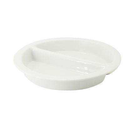 C.A.C. 15 3/8" Divided Round Pan for buffets and catering, allowing for easy food separation. Sold as 4 per case. SKU: RSCAC-BF-R17.
