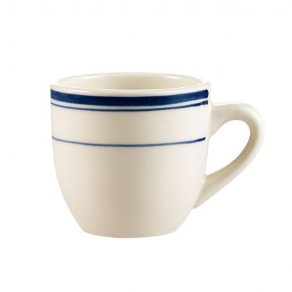 C.A.C. 3.5oz A.D. Cup, chip-resistant porcelain, microwave & dishwasher safe. Sold as 36 per case. SKU: RSCAC-BLU-35.