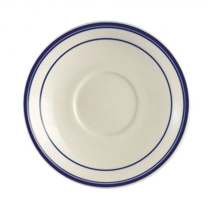 C.A.C. 4" porcelain saucer, designed for BLU-35 A.D. Cup. Durable, microwave & dishwasher safe. Sold as 36 per case. SKU: RSCAC-BLU-36.
