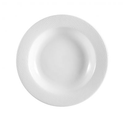 C.A.C. 9" porcelain soup plate, 10oz capacity, ideal for restaurants and catering. SKU: RSCAC-BST-3.
