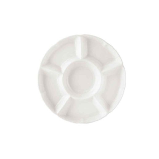C.A.C. 11" Five Star Compartment Tray – Durable, chip-resistant porcelain tray with five sections for organized meal service. 12 per case. SKU: RSCAC-CMP-11.