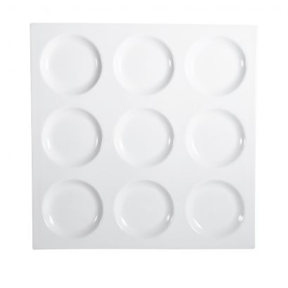 C.A.C. 12" 9-Compartment Square Tray – Durable, chip-resistant porcelain tray with nine sections for organized meal service. 12 per case. SKU: RSCAC-CMP-SQ12.