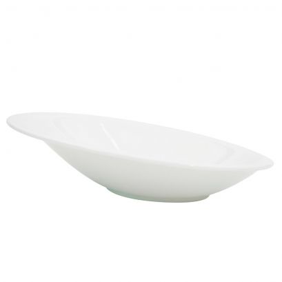 C.A.C. Sheer Oval Bowl, 6oz capacity, 8 1/2", chip-resistant porcelain, ideal for commercial use. Sold 24 per case. SKU: RSCAC-COL-24.