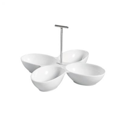C.A.C. 4 Compartment Leaf Shape Bowl with Metal Handle, 8.5oz x4, 13 1/2", ideal for foodservice. Sold 12 per case. SKU: RSCAC-COL-44.
