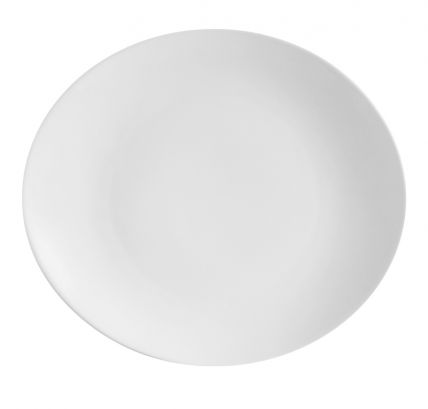 C.A.C. 12" Coupe Oval Platter – Sleek, rimless porcelain platter ideal for stylish food presentation. SKU: RSCAC-COP-13.
