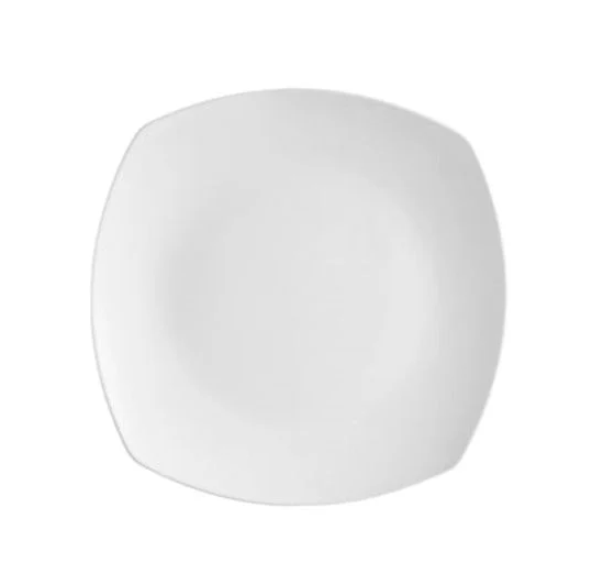 C.A.C. 9 1/4" Square Plate – A durable porcelain plate with a sleek coupe design, ideal for serving entrées and salads. SKU: RSCAC-COP-SQ8.
