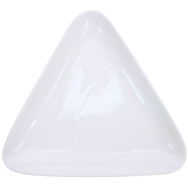 C.A.C. 10 3/4" Triangular Plate – A high-quality porcelain plate with a sleek coupe design, ideal for serving entrées and appetizers. SKU: RSCAC-COP-T16.