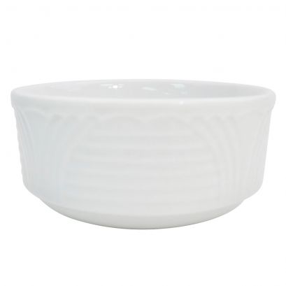 C.A.C. 7.5oz stacking bouillon bowl in white porcelain, 4 3/8" diameter, sold 36 per case – SKU RSCAC-CRO-4.
