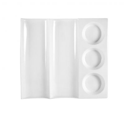 C.A.C. Contemporary Tray with Bamboo Rim, 12" size, stylish and durable, ideal for serving appetizers, drinks, and desserts. Sold in 12 per case, SKU: RSCAC-CTY-23.
