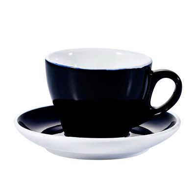 C.A.C. Cup & Saucer Set Cobalt Blue 7.5oz – Porcelain cup (3 5/8") with matching saucer (5 7/8") in a rich cobalt blue finish, perfect for coffee or tea service. 36 sets per case. SKU: RSCAC-CUP-COB-SET.