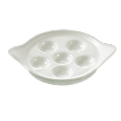 C.A.C. Escargot Dish 8 1/4" – Six-well white porcelain appetizer plate, perfect for serving escargot. Durable and elegant. 36 per case. SKU: RSCAC-ESD-9.