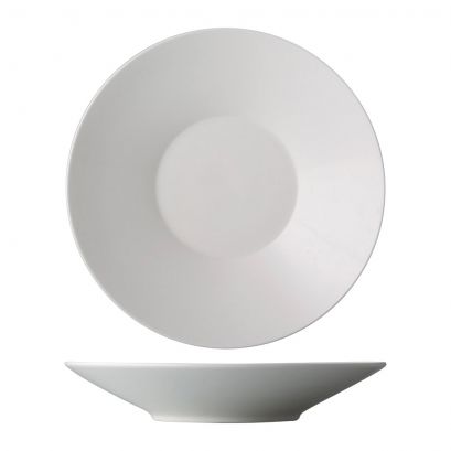 C.A.C. Coupe Salad Plate 11" – Sleek, flat-rimmed porcelain plate ideal for salads, appetizers, or light entrées. Its coupe design offers a modern presentation, perfect for restaurants, hotels, and catering. 12 per case. SKU: RSCAC-CSP-11.