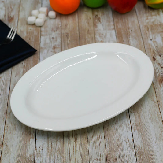 C.A.C. Oval Platter 10" – Elegant porcelain oval platter, ideal for serving entrées, appetizers, or shared dishes. Perfect for restaurants, catering, or buffet displays. 24 per case. SKU: RSCAC-OP-10.