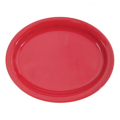 Oval Platter N.R. Red 13 1/4" (12/Case) – A bold and durable 13 1/4-inch oval platter designed with a striking red finish to enhance food presentation. Perfect for serving entrées, shared dishes, or specialty menu items, this commercial-grade stoneware platter offers both vibrant style and long-lasting performance in any dining environment.