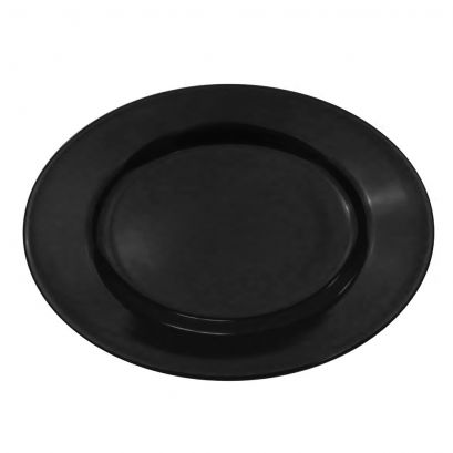 Oval Platter R.E. Black 11 1/2" (12/Case) – A sleek and modern 11 1/2-inch black oval platter designed for stylish food presentation. Made from durable, restaurant-grade stoneware, perfect for entrées, shared dishes, and buffet displays. Suitable for both commercial and home use.
