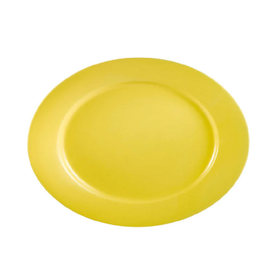 Platter R.E. Yellow 15" (12/Case) – A bright 15-inch yellow platter, ideal for serving large entrées, appetizers, or shared dishes. Crafted from durable, high-quality stoneware, perfect for restaurants, cafés, catering, and vibrant table presentations.