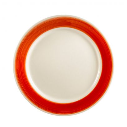 Plate R.E. Red 7 1/4" (36/Case) – A vibrant 7.25-inch red plate, perfect for serving appetizers, desserts, or side dishes. Crafted from durable, high-quality stoneware, it offers excellent chip resistance and long-lasting use, ideal for restaurants, cafés, catering, and everyday commercial dining.