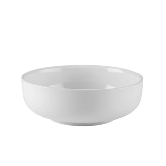 Salad/Pasta Bowl Wide Well PW 55oz 8 1/4" (12/Case) – A generous 55-ounce wide-well salad and pasta bowl with an 8 1/4-inch diameter, designed for elegant presentation of large salads, pasta dishes, or shared servings. Finished in PW (Pure White), it offers a clean, classic look. Crafted from durable, commercial-grade stoneware, ideal for restaurants, cafés, and catering service.