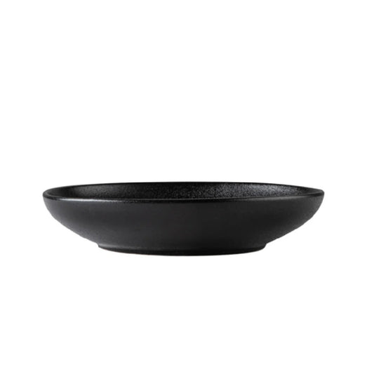 Durable porcelain pasta bowl with a bold lava glaze matte black finish. The 25oz capacity and wide 8 1/2" rim are ideal for pasta, salads, and composed entrées. Designed for commercial use, it offers a modern presentation and long-lasting performance.