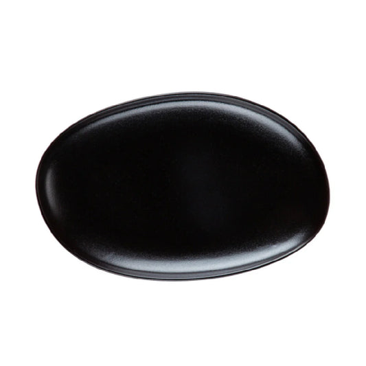 Morton Platter Lava Glaze Matte Black 14 1/4" (12/Case) – A large 14 1/4-inch Morton platter featuring a bold lava glaze in matte black. Ideal for serving entrées, appetizers, or shared dishes, crafted from durable, high-quality stoneware for restaurants, cafés, catering, and elegant table presentations.