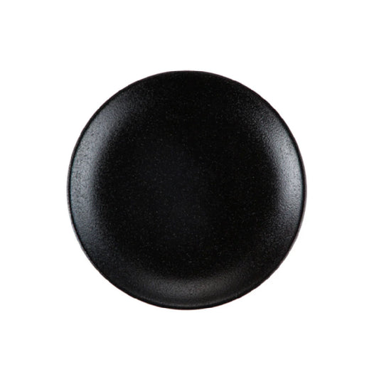 Morton Round Plate Lava Glaze Matte Black 10 1/2" (12/Case) – A 10 1/2-inch round plate featuring a striking lava glaze in matte black. Ideal for serving entrées, salads, or main courses, crafted from durable, high-quality stoneware for restaurants, cafés, catering, and modern table presentations.