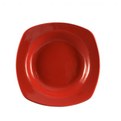 C.A.C. P-88-R-12 Square Pasta Bowl – 11 1/2" red porcelain bowl, 22oz, case of 12