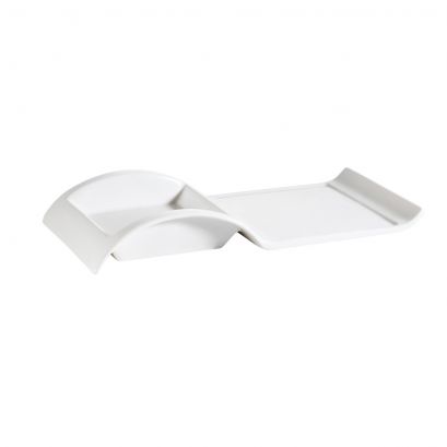 C.A.C. PLT-10 Rectangular Platter with Square Holder – 10" white porcelain platter, 12 per case