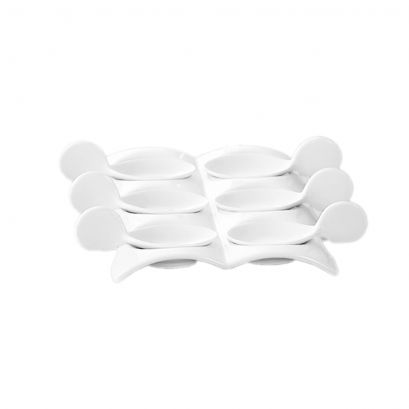 C.A.C. PT-SQ8 tasting spoon set with 6 spoons and rectangular tray, case of 12