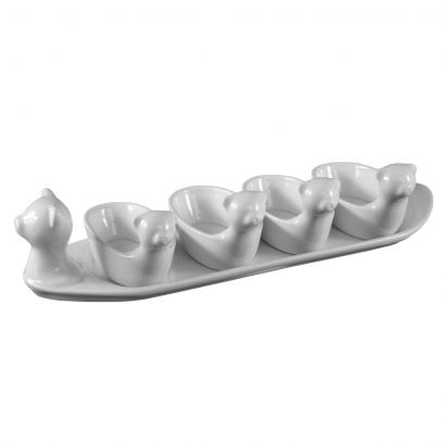 C.A.C. PTA-4-S set with four 3.5 oz dishes and long porcelain tray, case of 6
